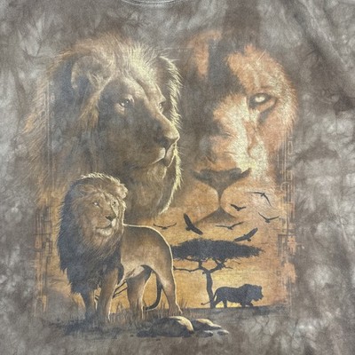 Liquid Blue Lion Savanna Tie-Dye Graphic T-Shirt Men's 4X Brown Cotton — front