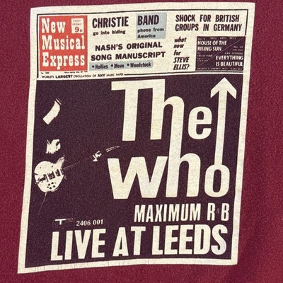The Who Live At Leeds Maximum R&B Vintage Band T-Shirt Maroon XL Hanes Beefy-T — front