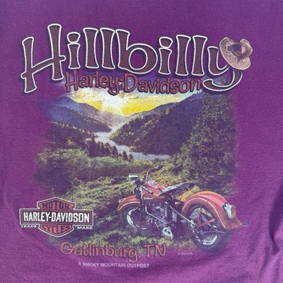 Harley-Davidson Hillbilly Gatlinburg TN Pocket T-Shirt Purple XL Smoky Mountains — front