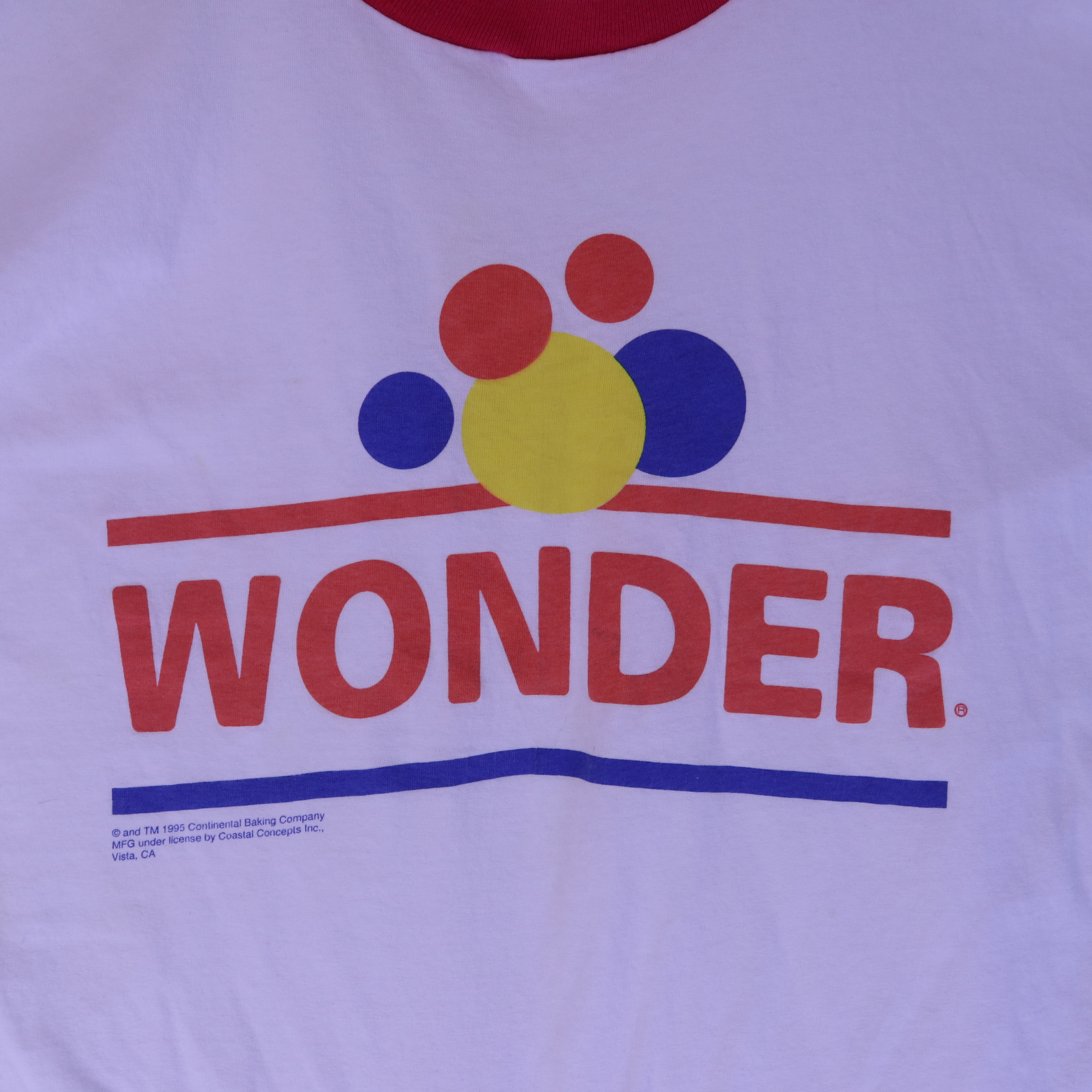 Vintage 1995 Wonder Bread Logo Ringer T-Shirt Anvil Made in USA XL — front